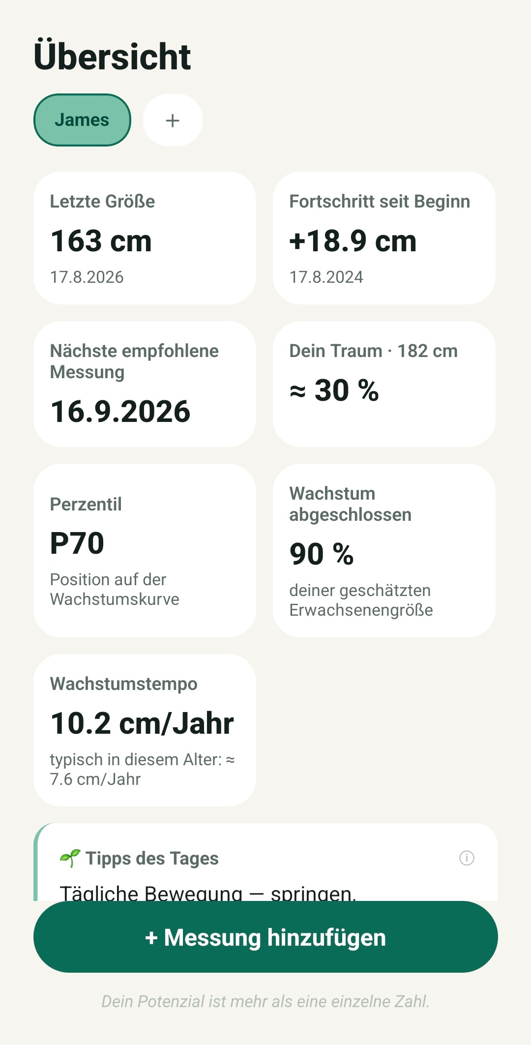 TallUp Statistik-Bildschirm