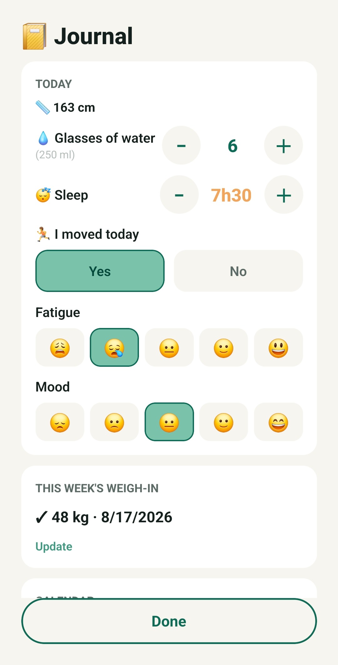 TallUp daily journal screen