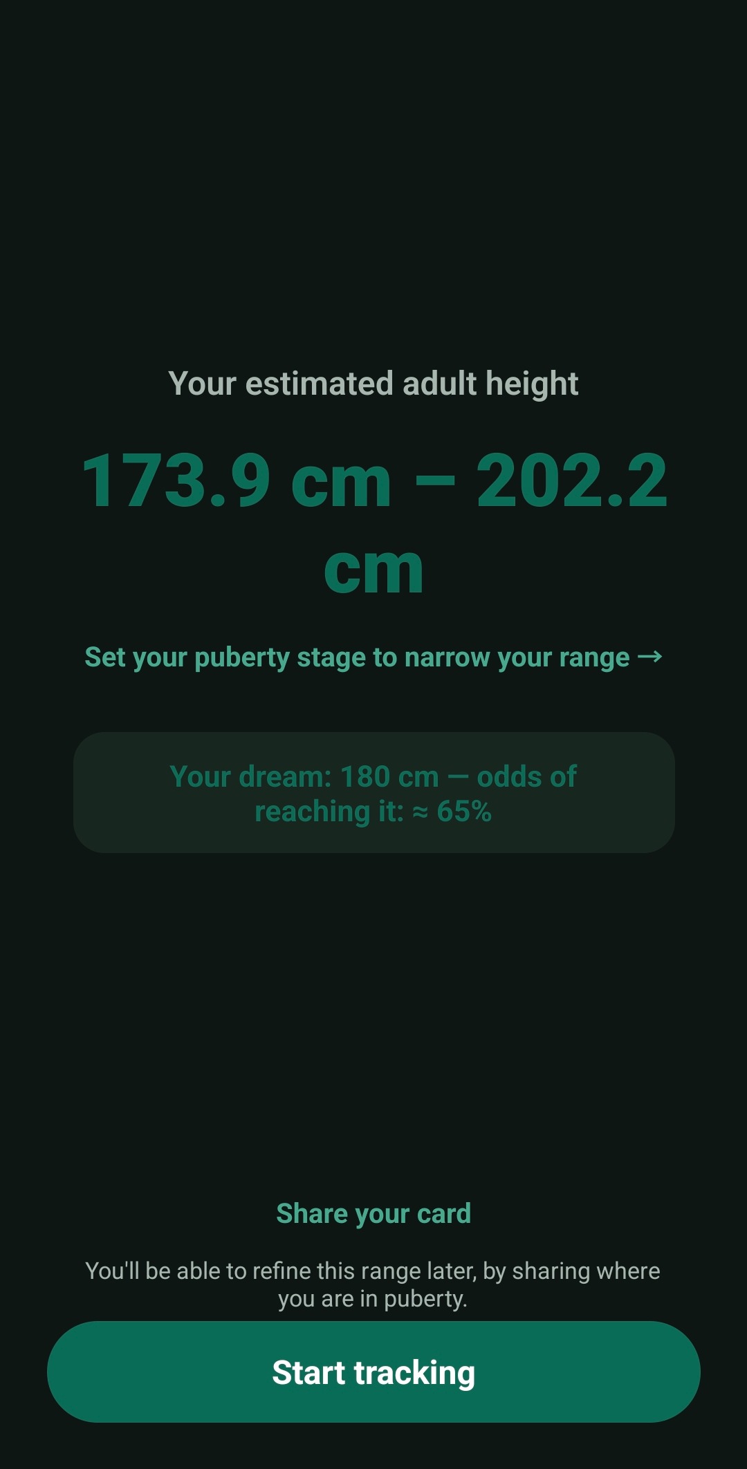 TallUp estimated adult height reveal screen
