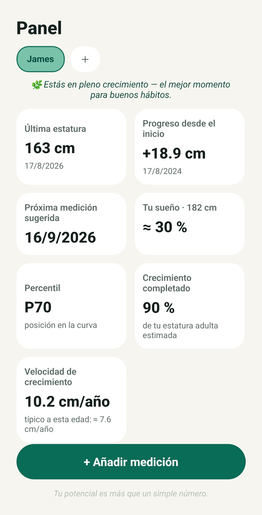 Pantalla de estadísticas TallUp