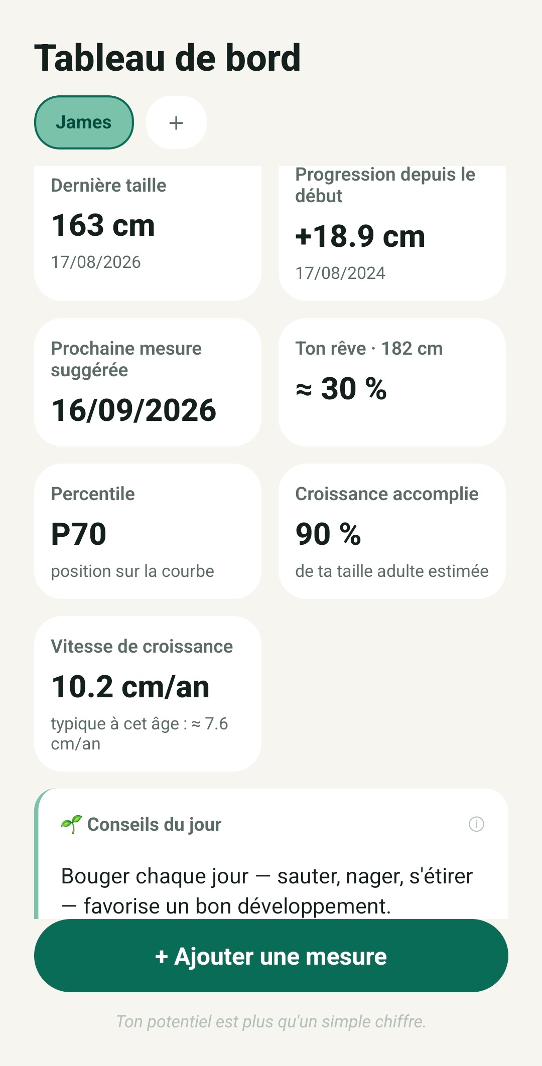 Écran de statistiques TallUp