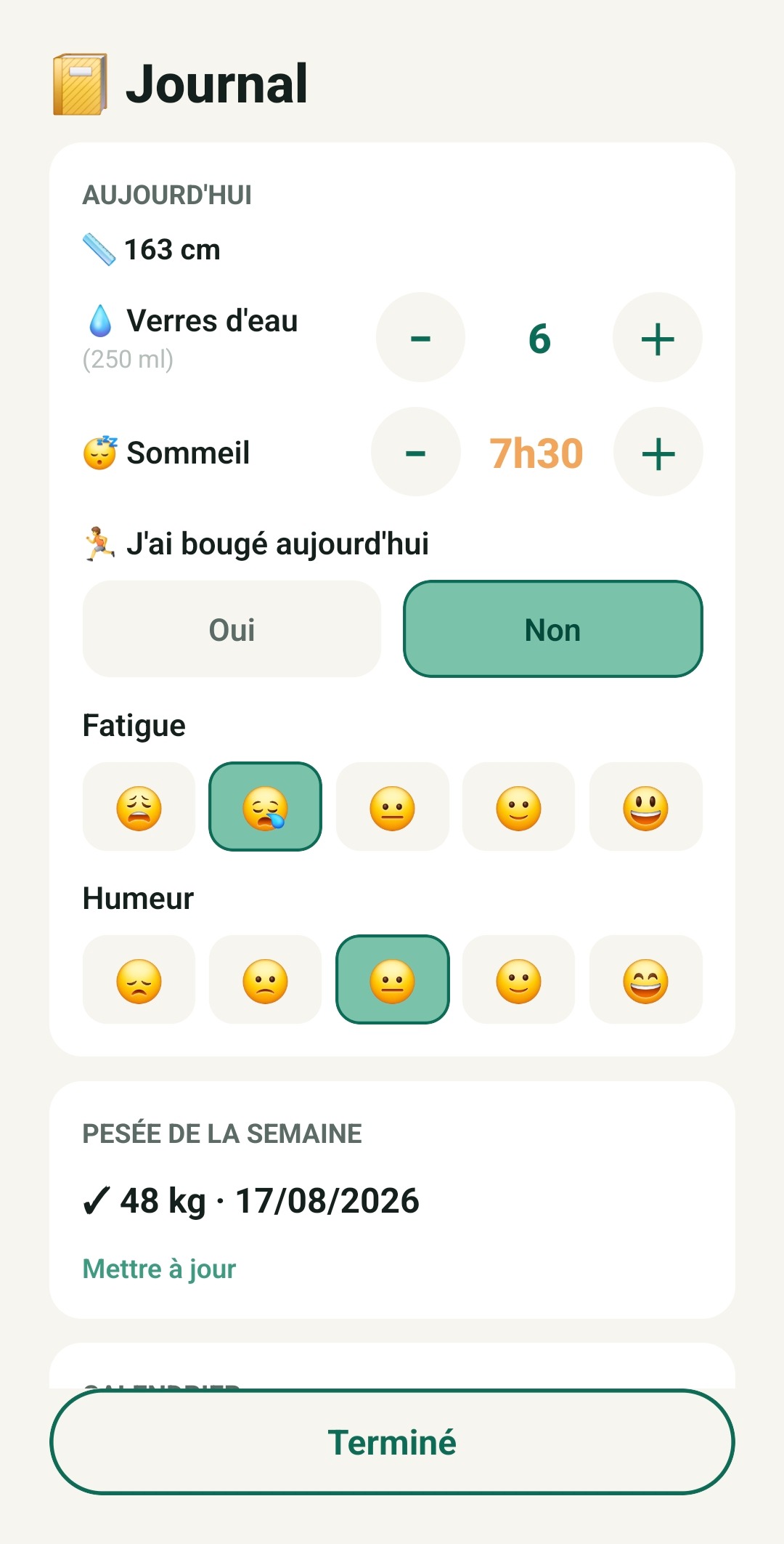 Écran de journal quotidien TallUp